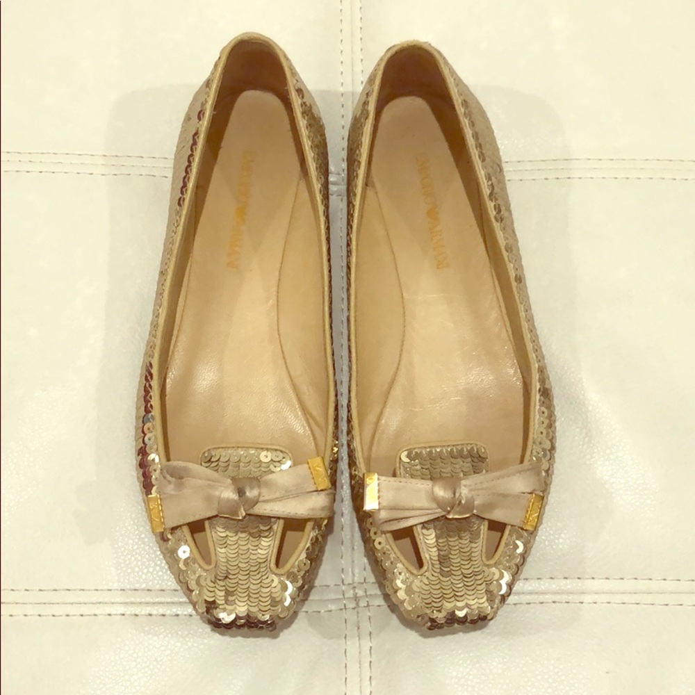 EMPORIO ARMANI GOLD SEQUIN FLATS